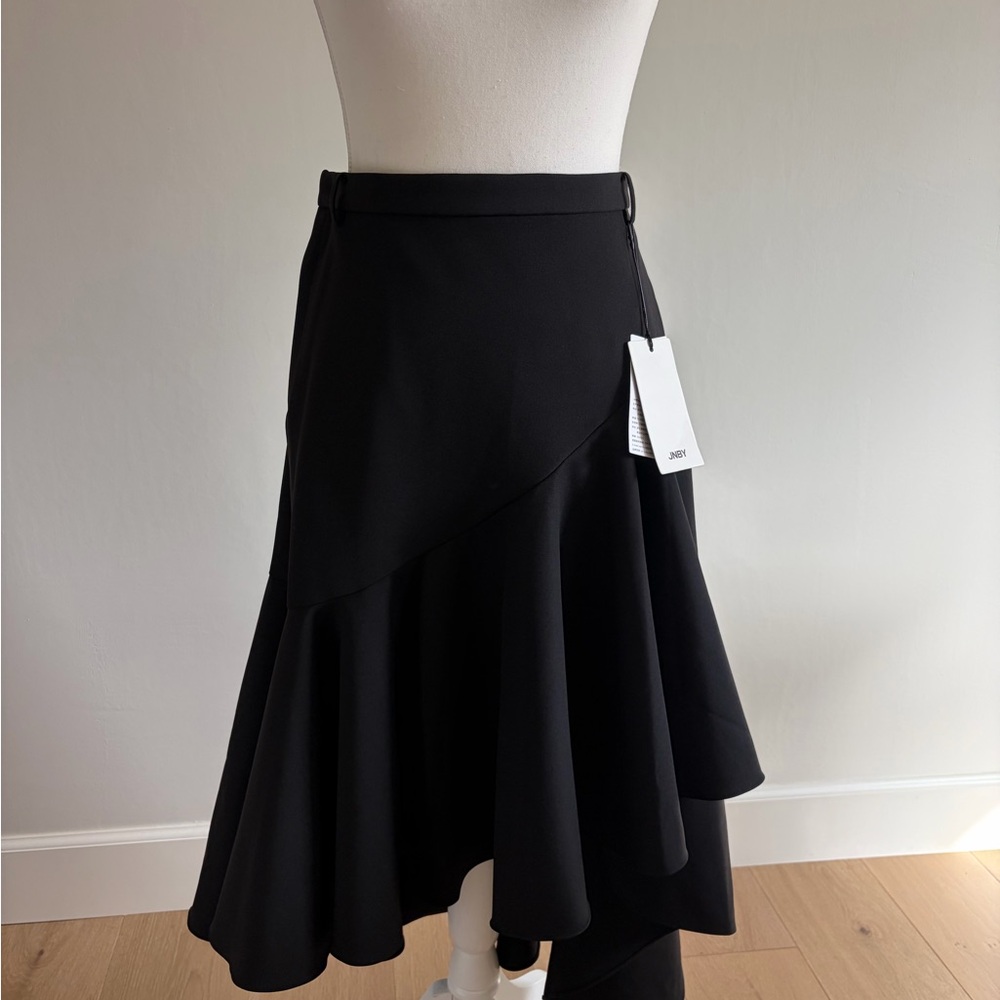 NWT JNBY Small Assymetrical Hem Stretch Artsy Ruffled Midi Black Skirt - Picture 6 of 14